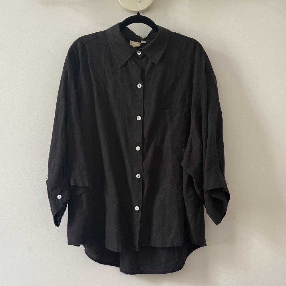 Deiji Studios 03 Washed Black Linen Button-Down Shirt M/L